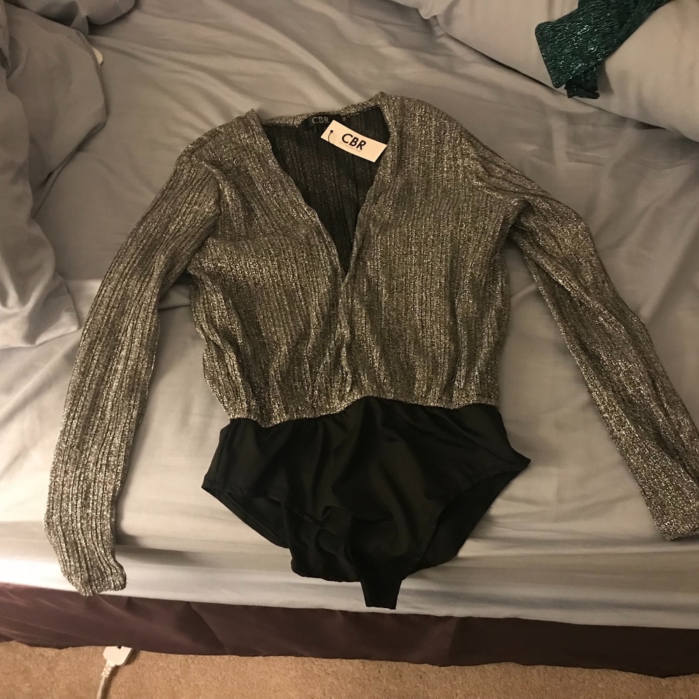 Silver Shimmy Long Sleeve Bodysuit